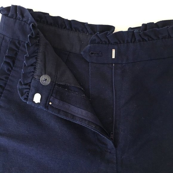 J. Crew Factory Navy Blue Ruffle High Rise Linen Blend Shorts Sz 4 - Picture 6 of 10